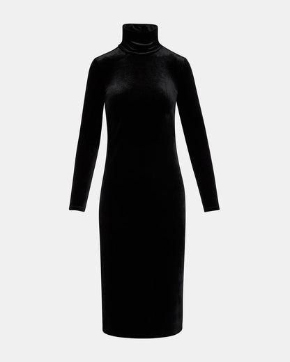 SKYLER Dress Black | Women's Long-Sleeved Turtleneck Velvet Dress