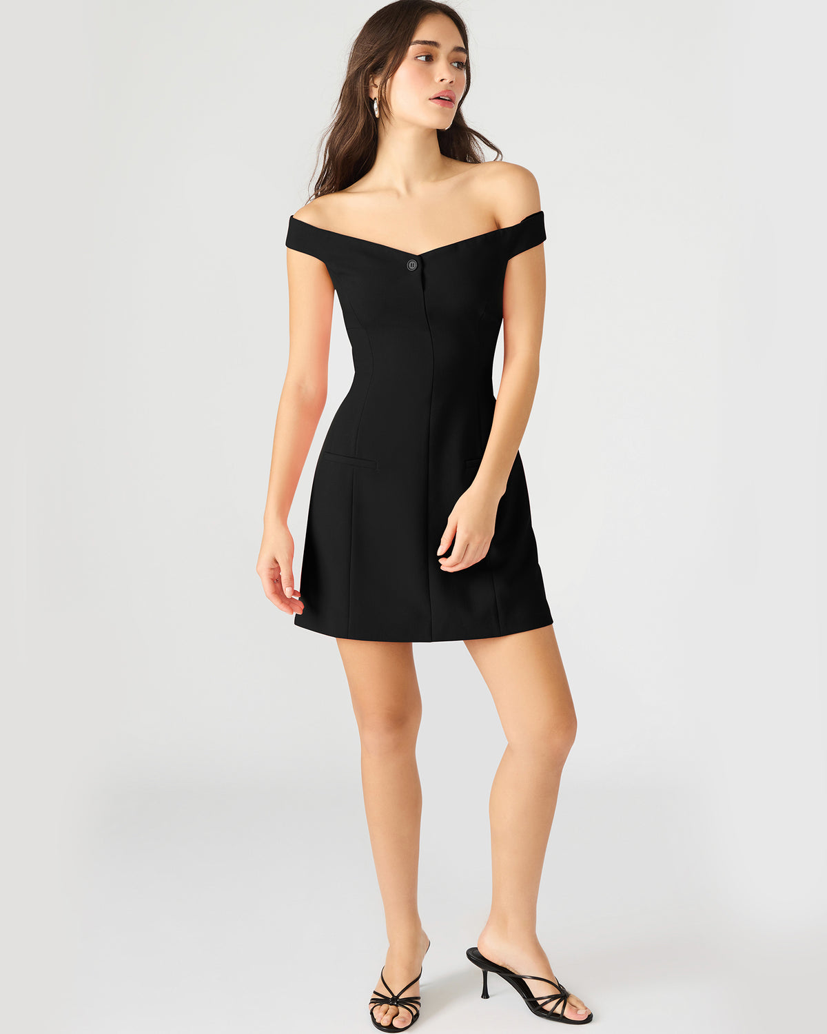 YANA Black Off-The-Shoulder Pleated Women's Dress