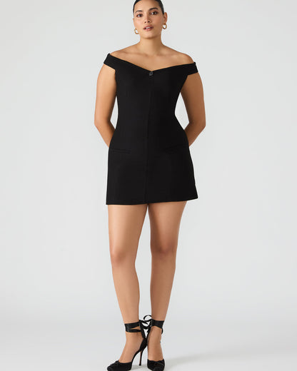 YANA Black Off-The-Shoulder Pleated Women's Dress