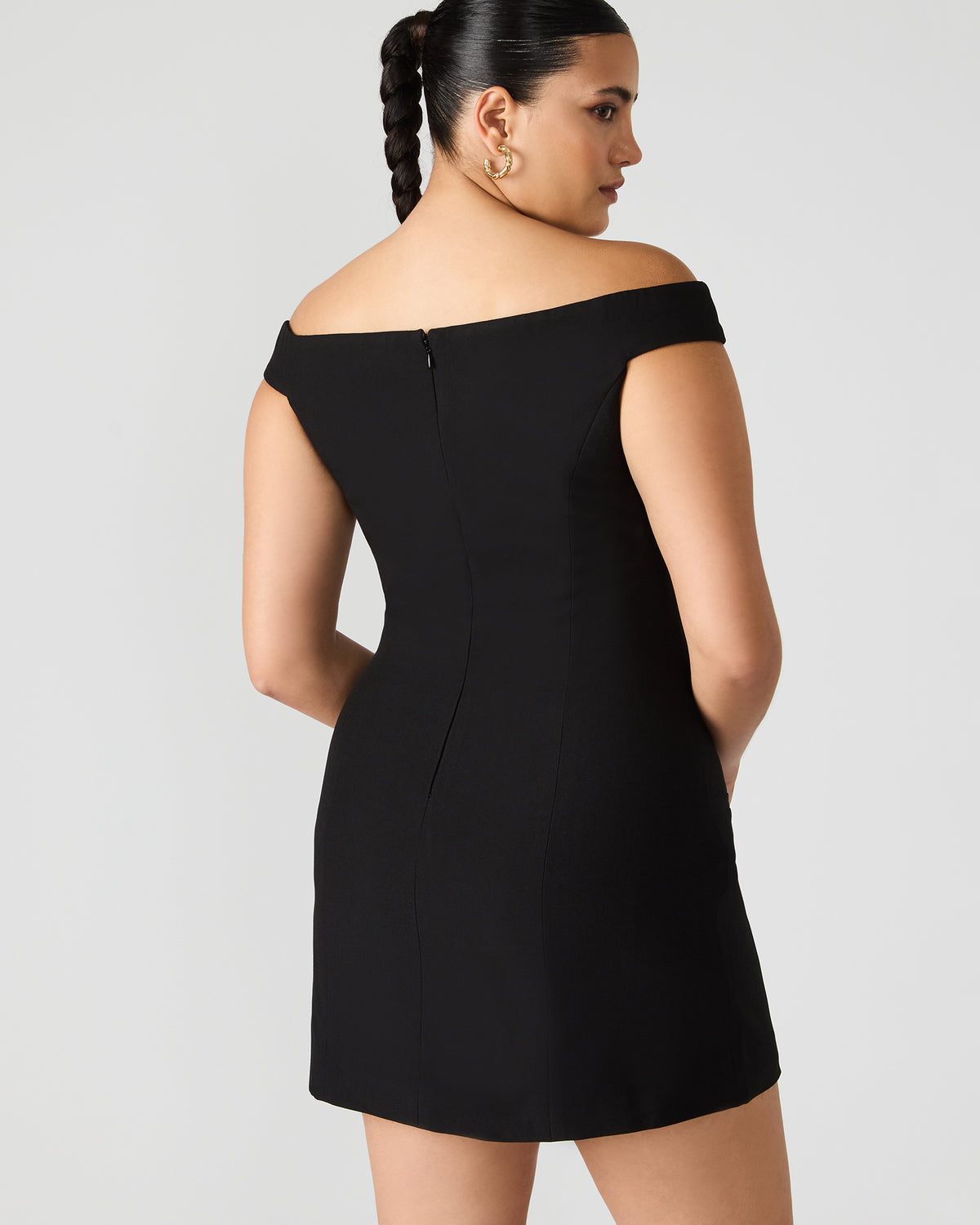 YANA Black Off-The-Shoulder Pleated Women's Dress