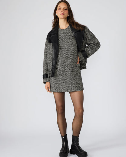 LOUIE Black/White Sleeveless Tweed Mini Women's Dress