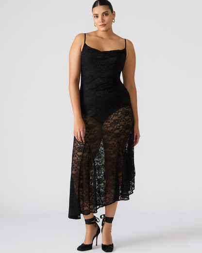 LOUISA Black Flowy Sleeveless Mesh Lace Womens Dress