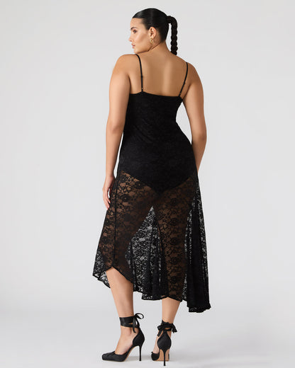 LOUISA Black Flowy Sleeveless Mesh Lace Womens Dress