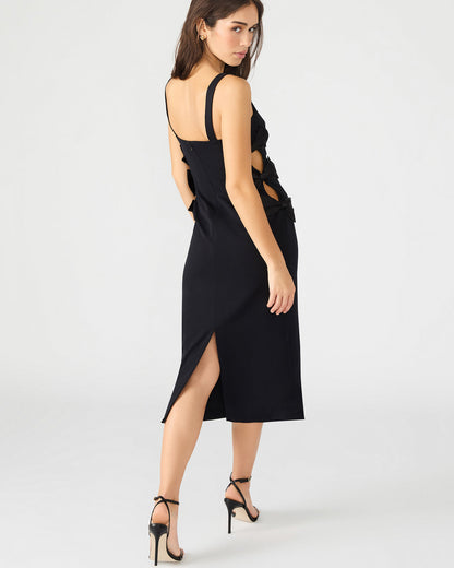 RENE Black Form-Fitting Bow Women's Midi Dress