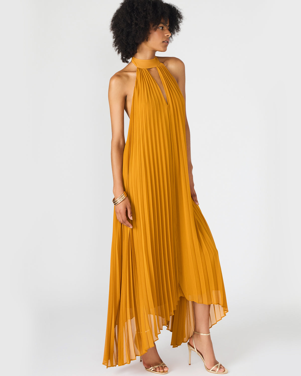 MARAYA Tuscan Gold Flowy Halter Women's Maxi Dress