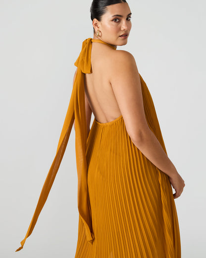 MARAYA Tuscan Gold Flowy Halter Women's Maxi Dress