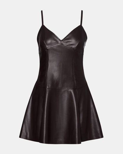 ABBOTTF Fosssil Brown Flowy Faux Leather Mini Women's Dress