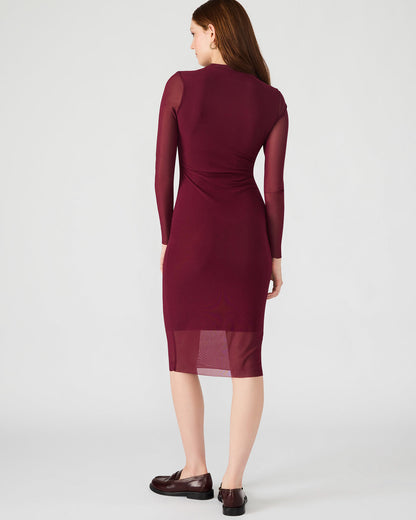 HAILEE Wine Long-Sleeved Mesh Pull-On Mock Neck Midi Women's Dress