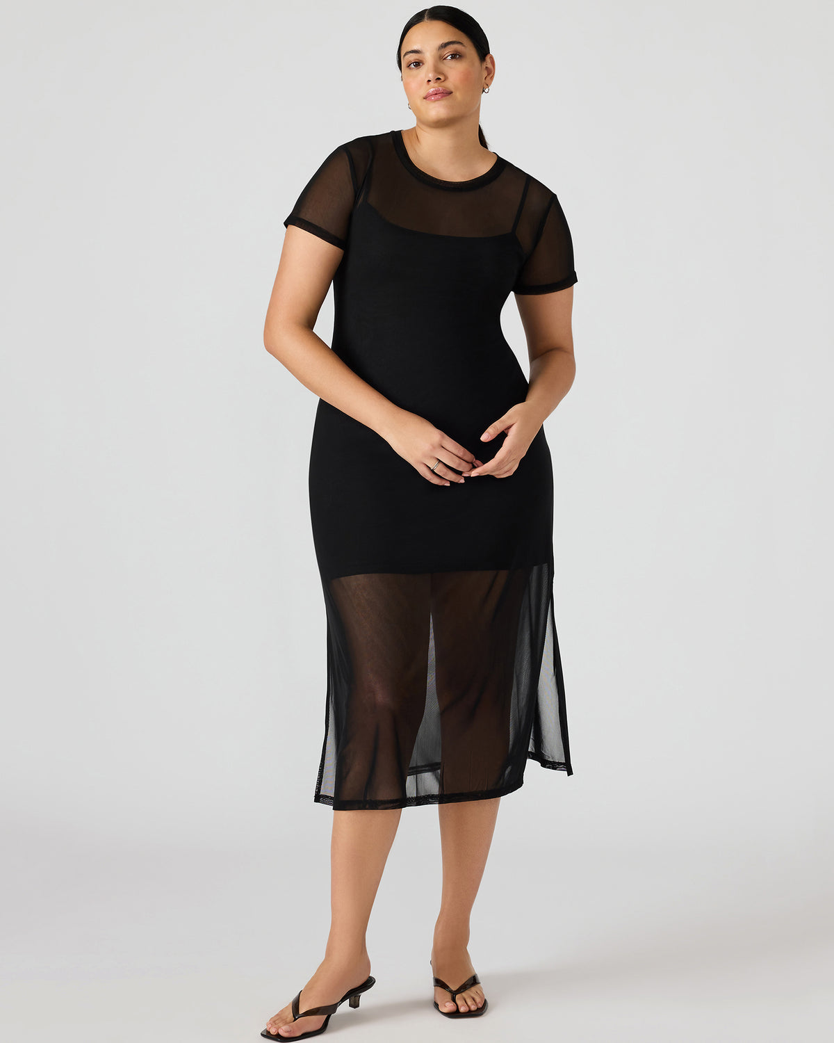NOLA Black Short-Sleeved Mesh Sheer Women's Dress