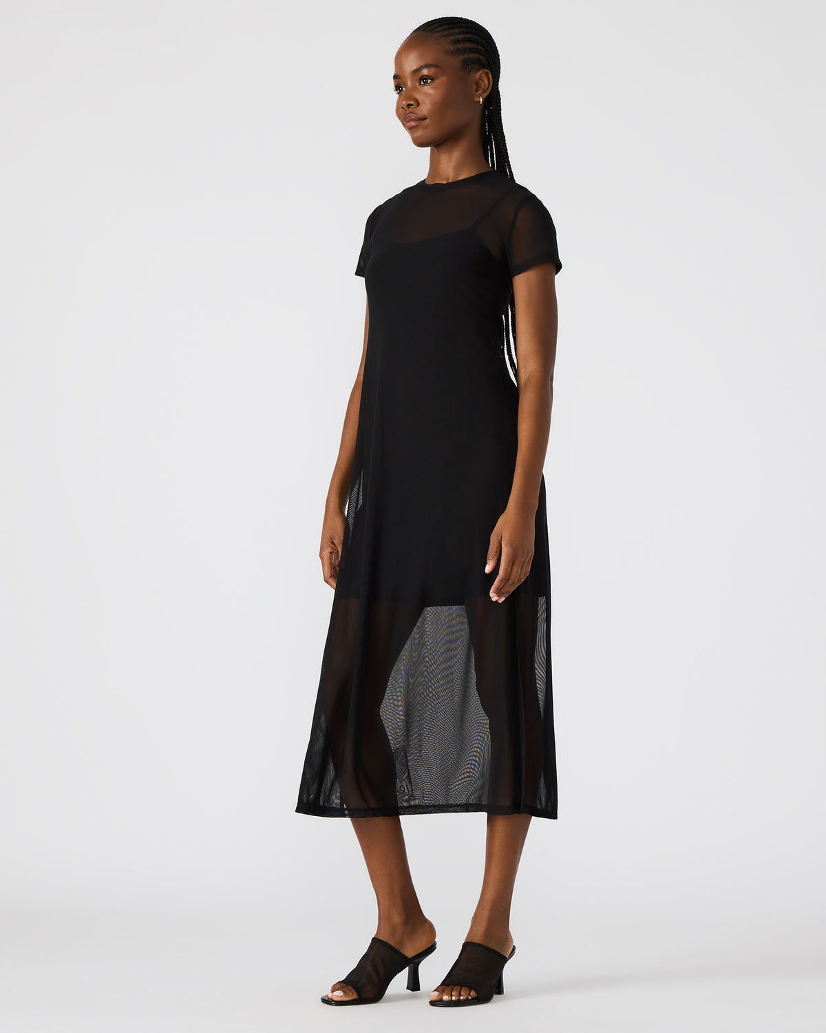 NOLA Black Short-Sleeved Mesh Sheer Women's Dress