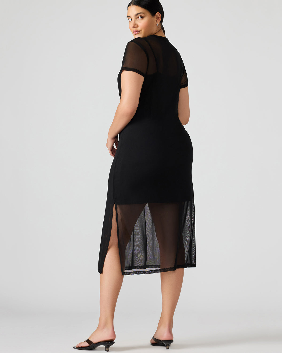 NOLA Black Short-Sleeved Mesh Sheer Women's Dress