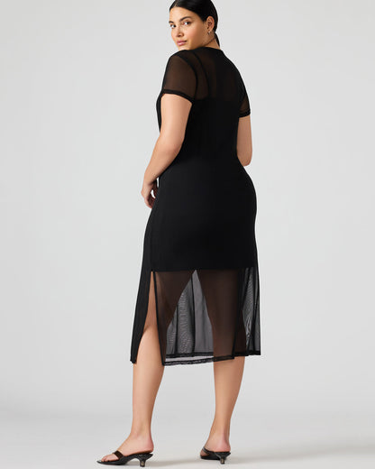 NOLA Black Short-Sleeved Mesh Sheer Women's Dress