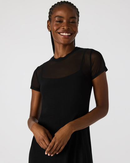 NOLA Black Short-Sleeved Mesh Sheer Women's Dress