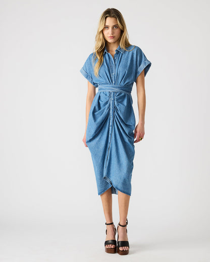 TORI Denim Button Up Collared Midi Dress