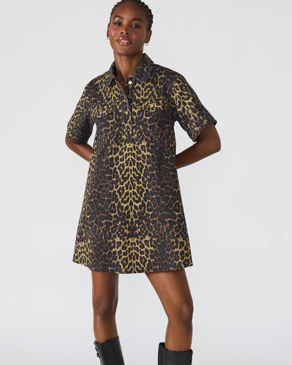 FREDDY Hot Spots Print Short-Sleeved Denim Button-Up Mini Women's Dress