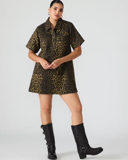 FREDDY Hot Spots Print Short-Sleeved Denim Button-Up Mini Women's Dress