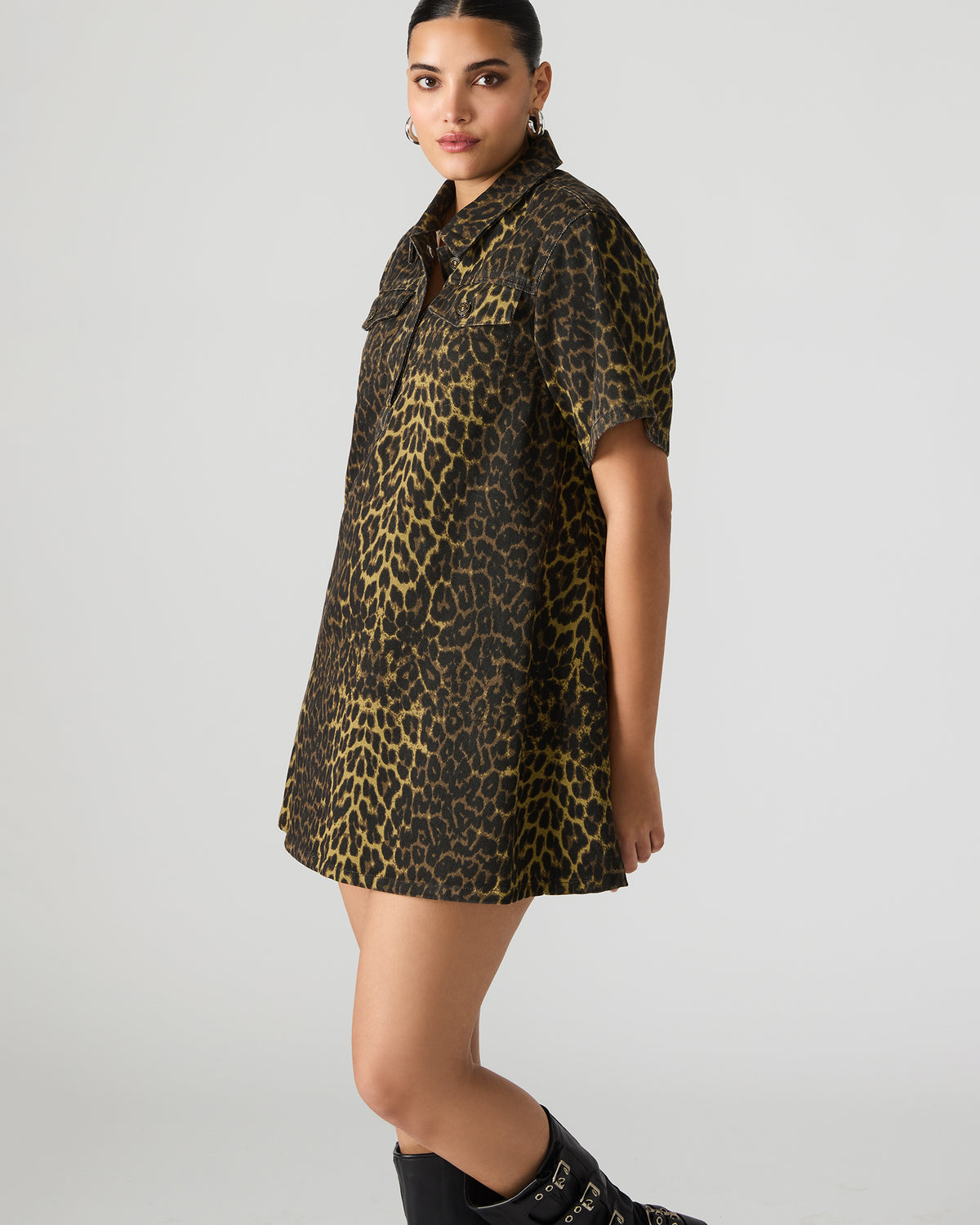 FREDDY Hot Spots Print Short-Sleeved Denim Button-Up Mini Women's Dress