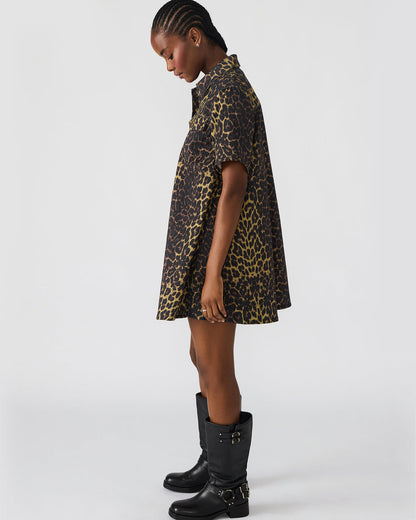 FREDDY Hot Spots Print Short-Sleeved Denim Button-Up Mini Women's Dress