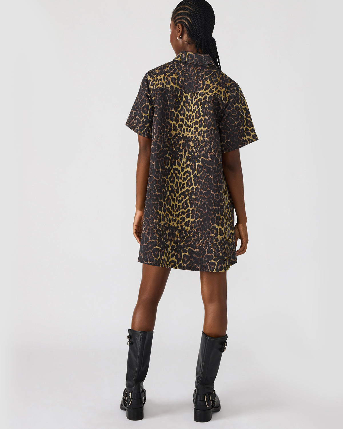 FREDDY Hot Spots Print Short-Sleeved Denim Button-Up Mini Women's Dress