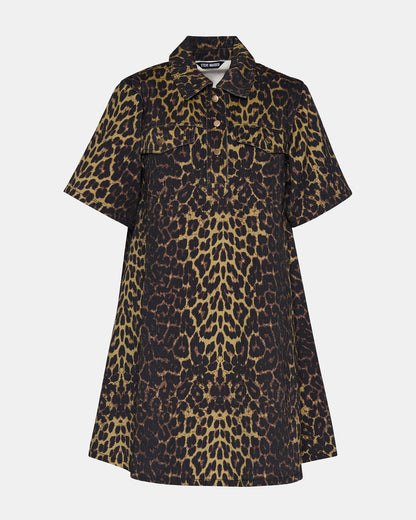 FREDDY Hot Spots Print Short-Sleeved Denim Button-Up Mini Women's Dress