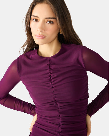 KIARA Beet Long-Sleeved Maxi Mesh Flowy Women's Dress