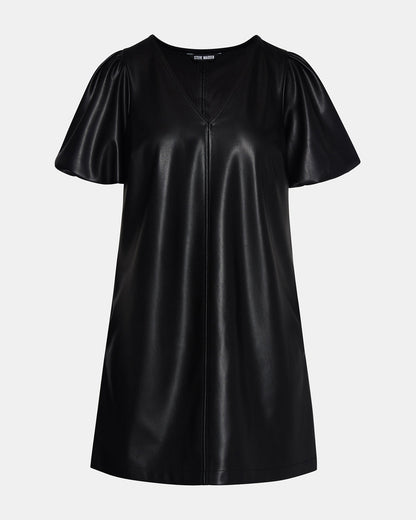 TILLY Black Short-Sleeved Faux Leather Women's Dress