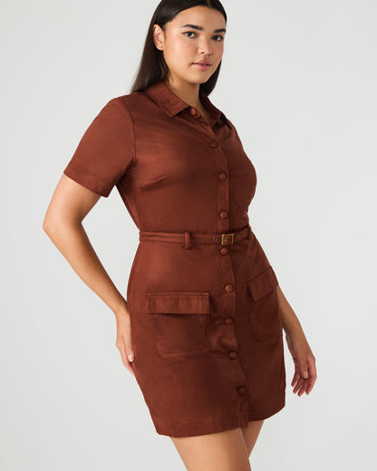 JOLIANA Dark Fig Short-Sleeved Mini Button-Up Women's Dress