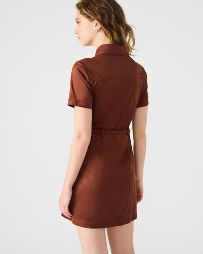 JOLIANA Dark Fig Short-Sleeved Mini Button-Up Women's Dress
