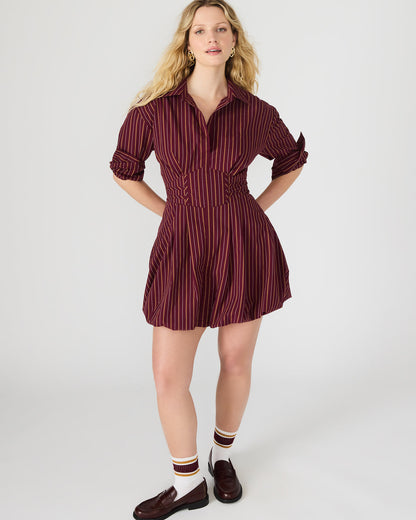 ARIELLE Wine Long-Sleeved Button-Up Bubble Women's Dress