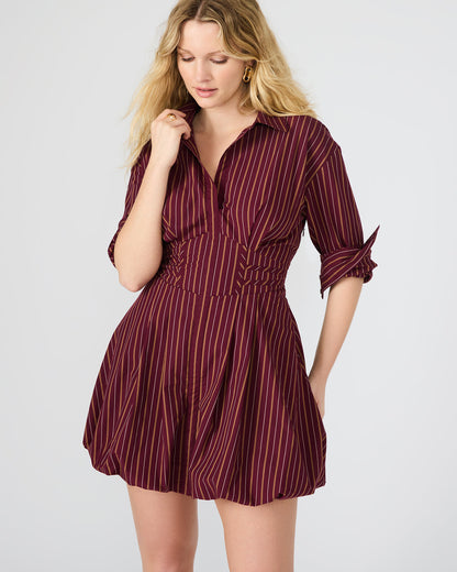 ARIELLE Wine Long-Sleeved Button-Up Bubble Women's Dress