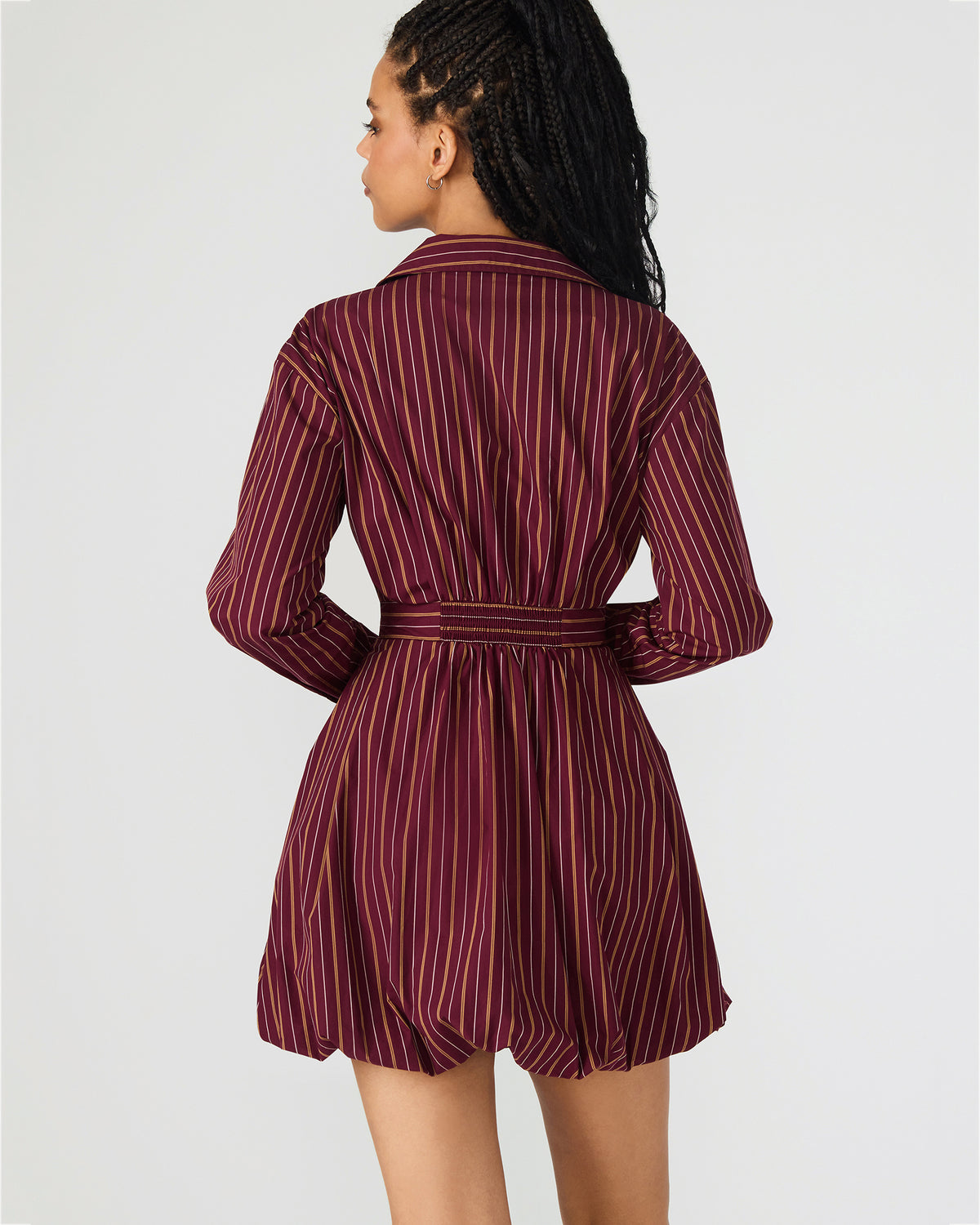 ARIELLE Wine Long-Sleeved Button-Up Bubble Women's Dress