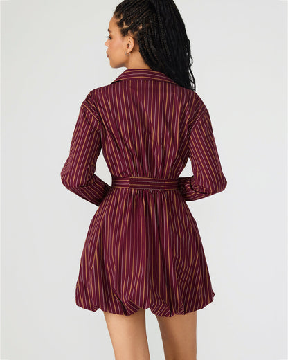 ARIELLE Wine Long-Sleeved Button-Up Bubble Women's Dress