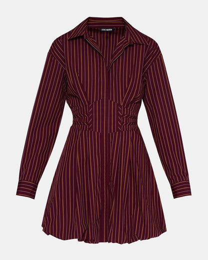 ARIELLE Wine Long-Sleeved Button-Up Bubble Women's Dress
