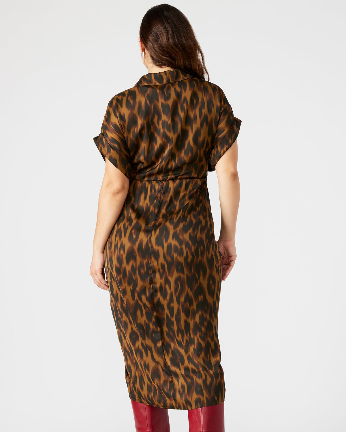 TORI Leopard Button Up Collared Midi Dress