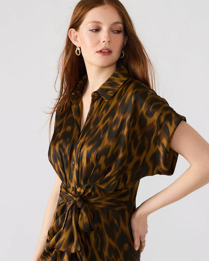 TORI Leopard Button Up Collared Midi Dress