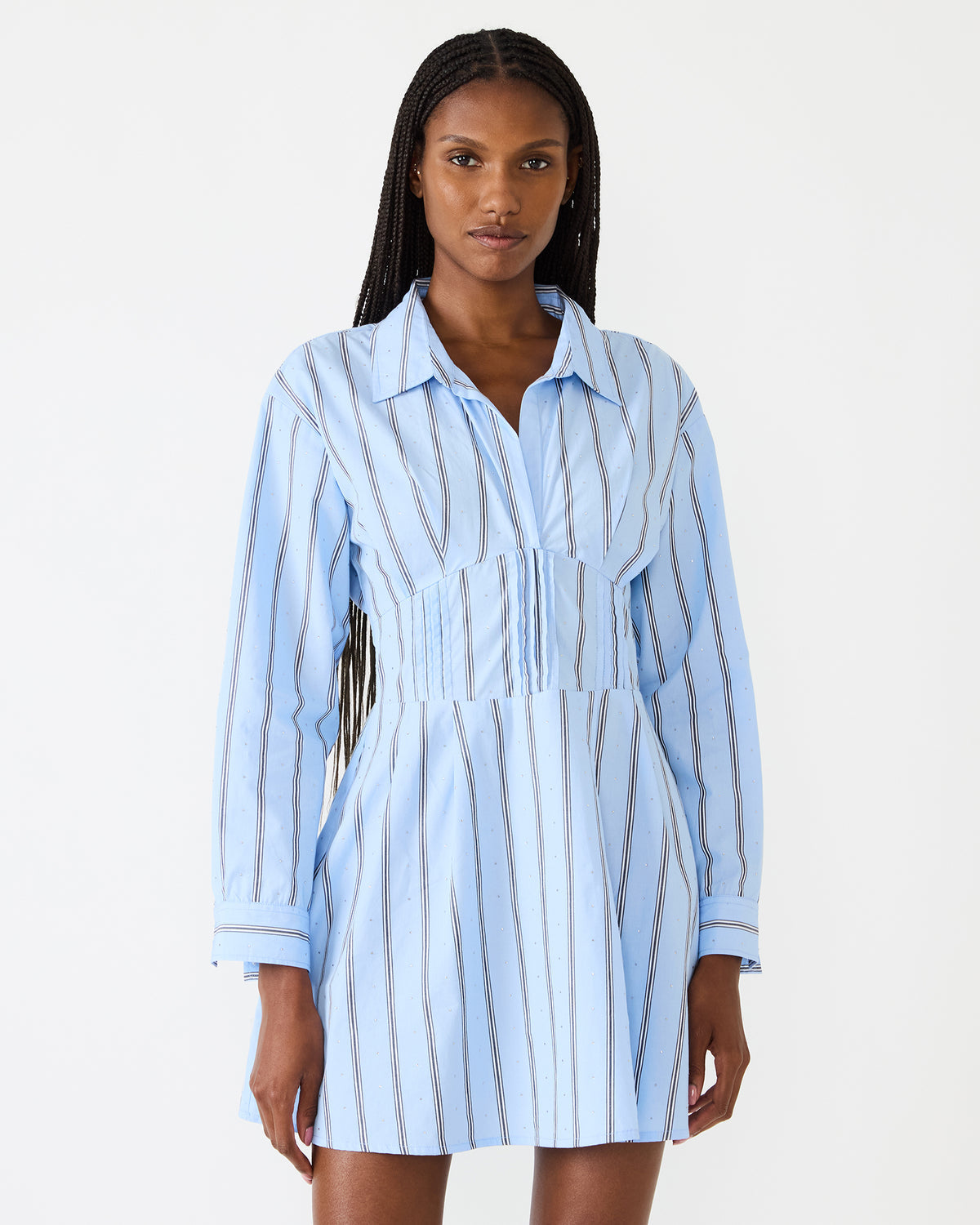 ARIANY Estate Blue Long-Sleeved Collared Neckline Women's Dress