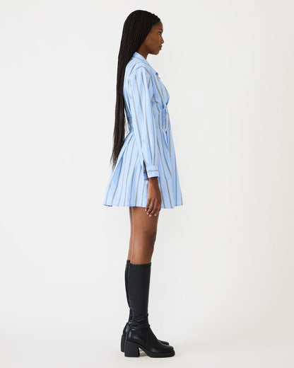 ARIANY Estate Blue Long-Sleeved Collared Neckline Women's Dress