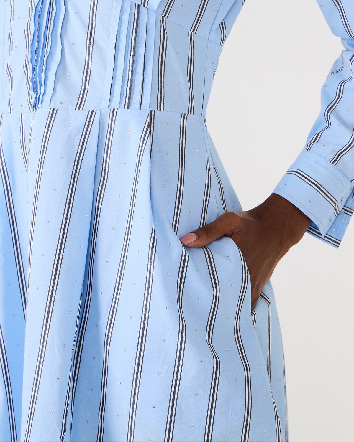 ARIANY Estate Blue Long-Sleeved Collared Neckline Women's Dress