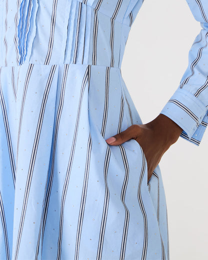 ARIANY Estate Blue Long-Sleeved Collared Neckline Women's Dress