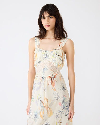 ALEXUS Vintage Ivory Flowy Lace Trim Flowy Women's Maxi Dress