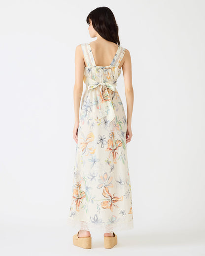 ALEXUS Vintage Ivory Flowy Lace Trim Flowy Women's Maxi Dress
