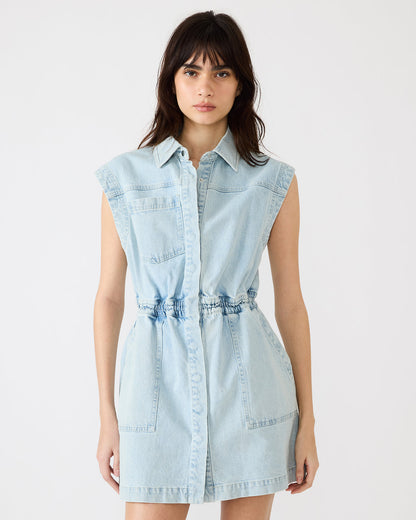 ROBBIE Aruba Blue Denim Zip-Up Collared Women's MinI Dress