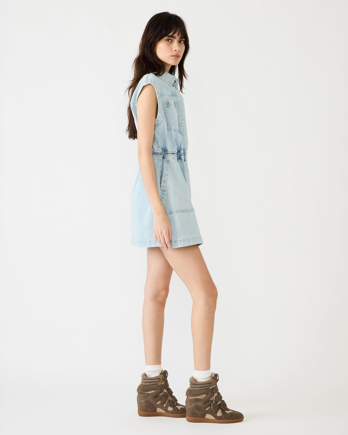 ROBBIE Aruba Blue Denim Zip-Up Collared Women's MinI Dress