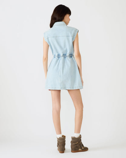 ROBBIE Aruba Blue Denim Zip-Up Collared Women's MinI Dress