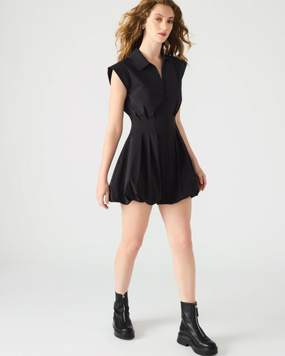 DYANNE Black Women's Zip-Front Bubble-Hem Dress