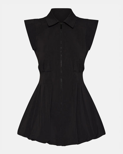 DYANNE Black Women's Zip-Front Bubble-Hem Dress