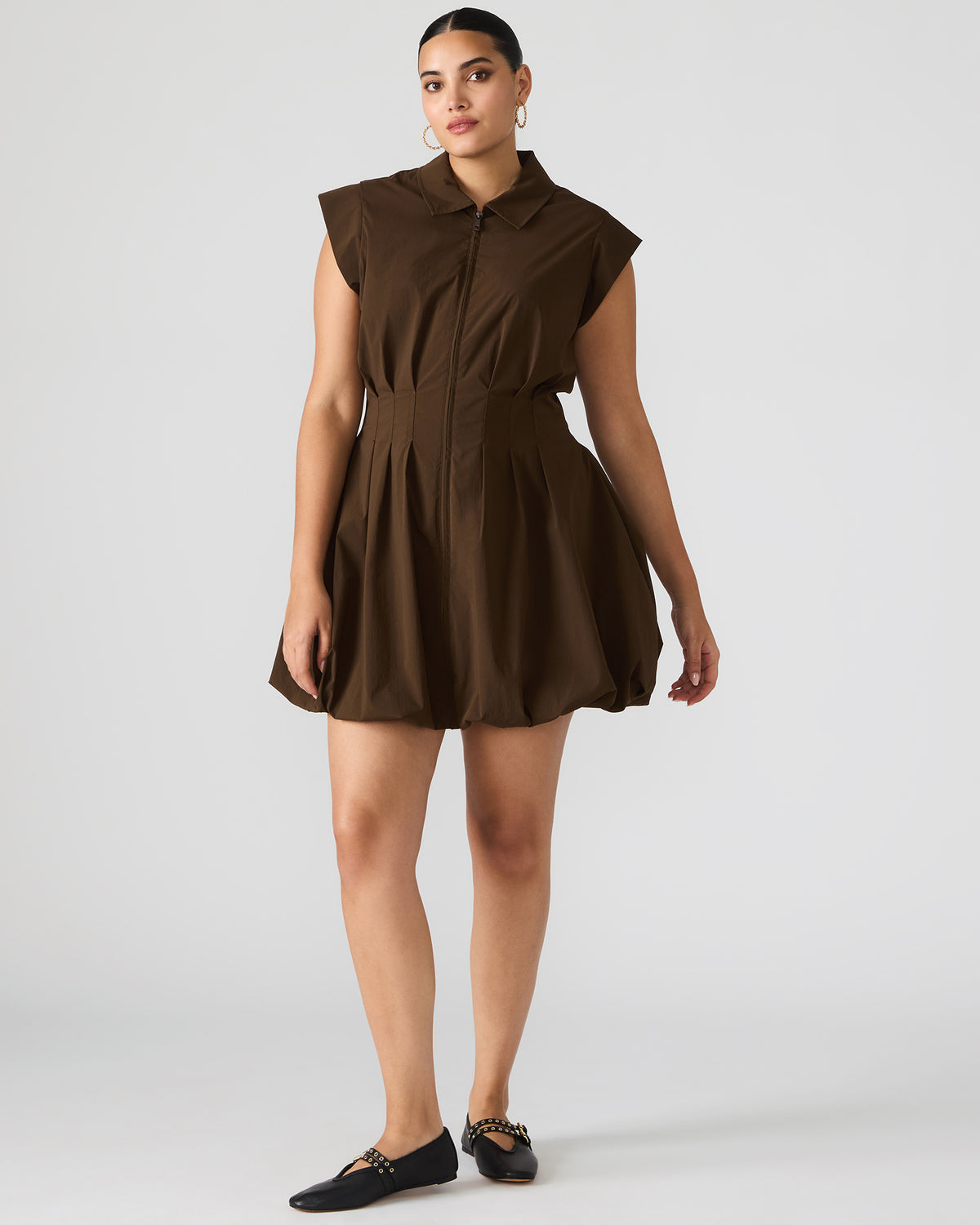 DYANNE Dark Espresso Women's Zip-Front Bubble-Hem Dress