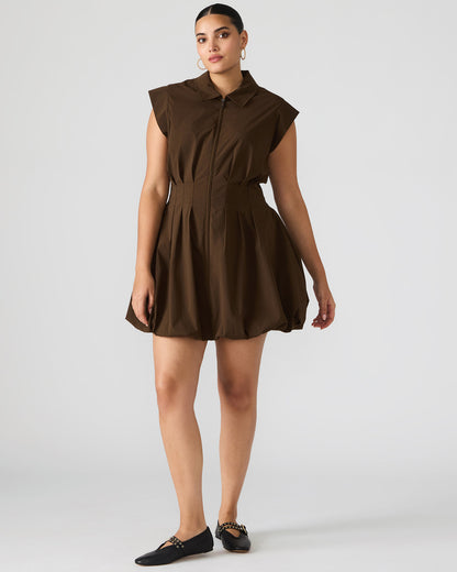 DYANNE Dark Espresso Women's Zip-Front Bubble-Hem Dress
