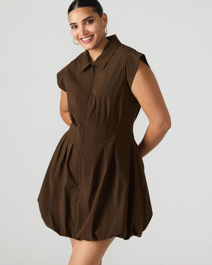 DYANNE Dark Espresso Women's Zip-Front Bubble-Hem Dress