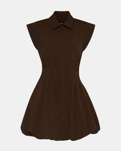 DYANNE Dark Espresso Women's Zip-Front Bubble-Hem Dress